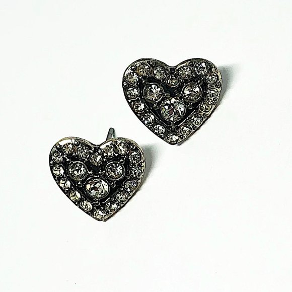 New! Rhinestones Heart Stud Earrings Silver - Picture 2 of 6